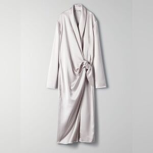 Babaton x Aritzia Lilac Cloud Bello Satin Shawl Collar Wrap Midi Dress Size 4